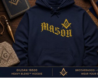 Mason Embroidered Masonic Hoodie – Gold Square & Compasses Sweatshirt – Freemason Pullover – Masonic Gift