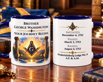 Personalized Masonic Journey Mug – Initiated Passed Raised Dates – Freemason Gift – Custom Lodge Coffee Mug