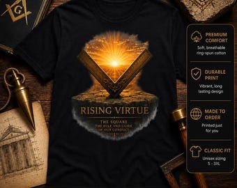 Rising Virtue Masonic T-Shirt – The Square Working Tool Shirt – Freemason Symbolic Tee – Masonic Gift for Men