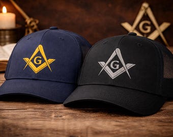 Freemason Hat Square and Compasses Trucker Cap Gold Silver Masonic Hat Mesh Back Adjustable Cap Gift for Mason