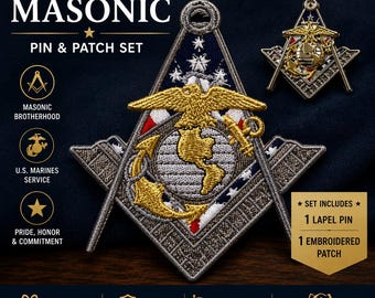 Marine Corps Masonic Pin and Patch Set – USMC Freemason Gift – Military Mason Lapel Pin & Embroidered Patch
