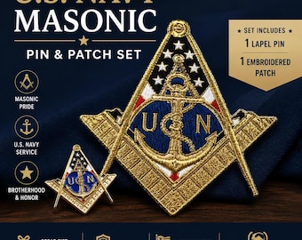 Navy Masonic Pin and Patch Set – U.S. Navy Freemason Gift – Military Mason Lapel Pin & Embroidered Patch