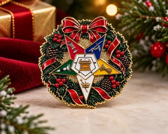 OES Christmas Pin – Order of the Eastern Star Holiday Lapel Pin – Masonic Christmas Gift – Eastern Star Wreath Pin