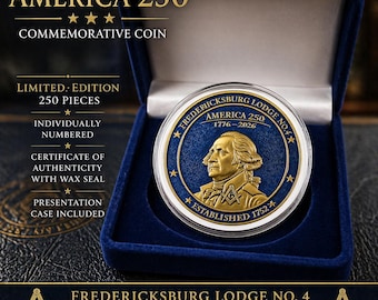 Moneda America 250 – Edición limitada 1776–2026 – Moneda masónica de George Washington – Conmemorativa patriótica