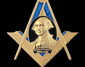 Moneda Masónica de George Washington – Logia Fredericksburg n.° 4 – Coleccionable – Escuadra y Compás – Est. 1752