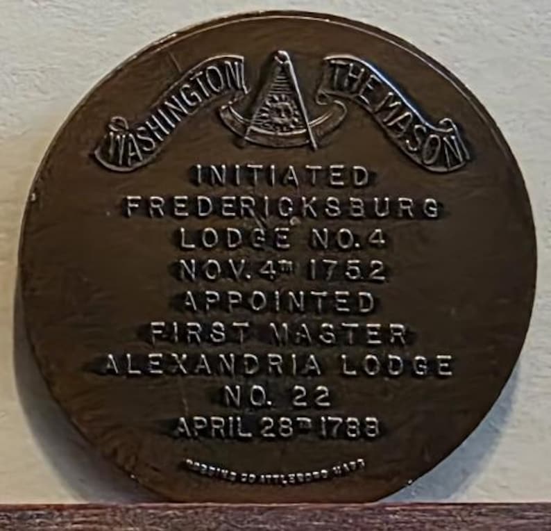 Medalla de Bronce Masónica de George Washington 1932 / Logia Fredericksburg n.° 4 / Objeto de colección histórico del Bicentenario imagen 6