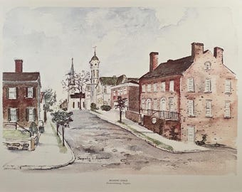 Fredericksburg Masonic Lodge Art Print – Historic Streetscape – Signed by Local Artist – Lodge No. 4 – Virginia Architecture Print