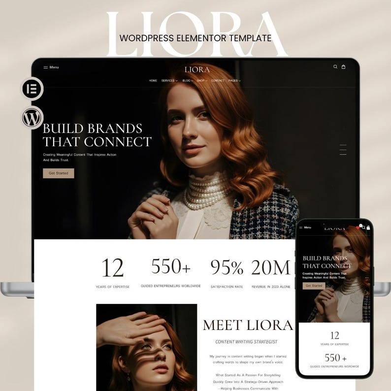 Tema de WordPress Liora / Plantilla web Elementor para coaches, bloggers y sitios web de negocios imagen 1