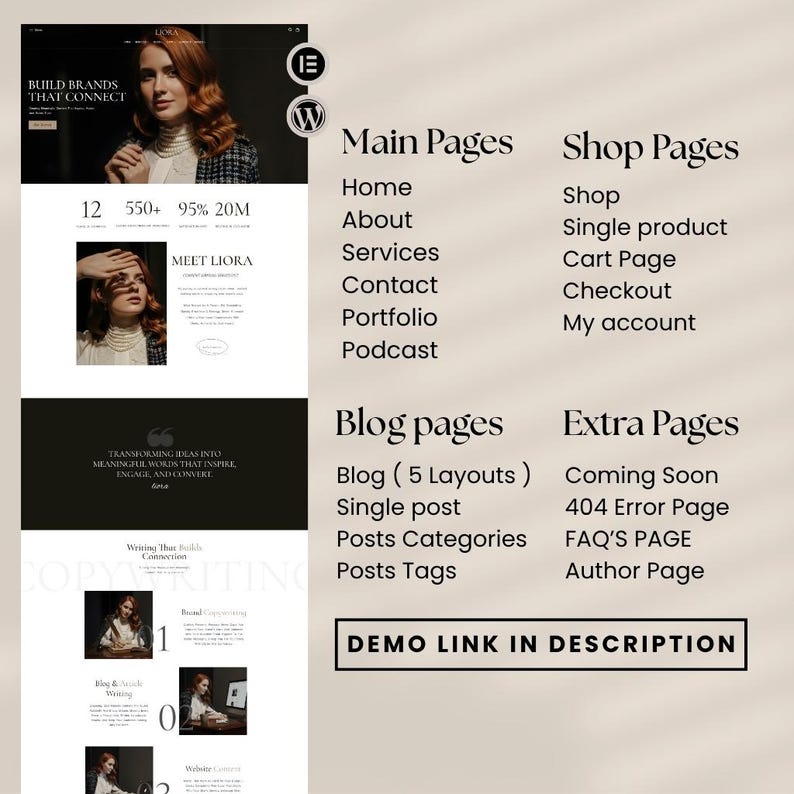 Tema de WordPress Liora / Plantilla web Elementor para coaches, bloggers y sitios web de negocios imagen 9