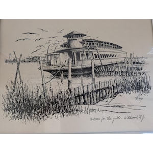 Vtg Wildwood NJ Coastal Print Framed Beach House Wall Art Jersey Shore Decor image 3