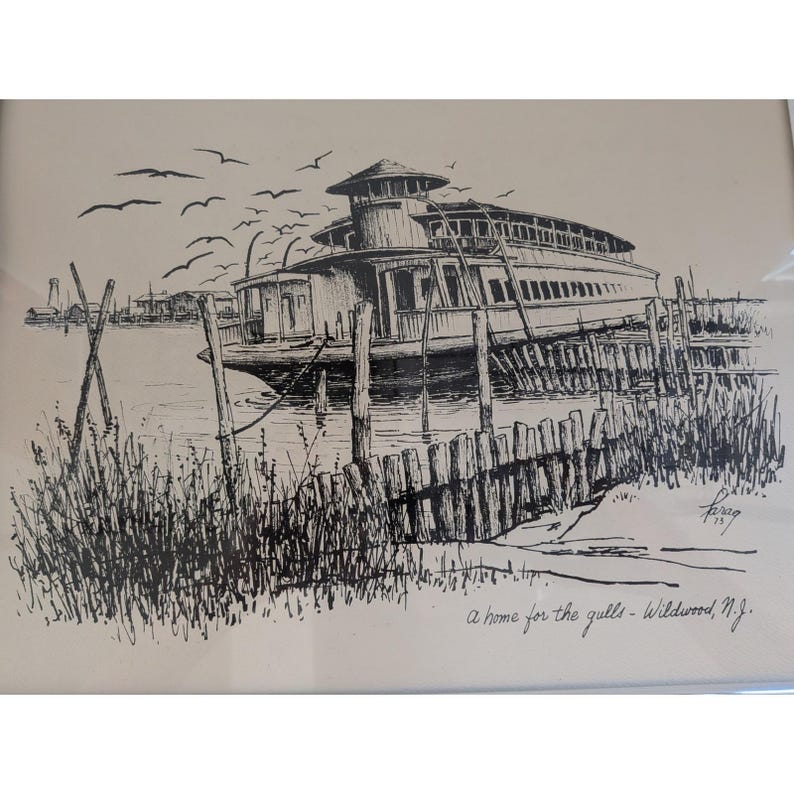 Vtg Wildwood NJ Coastal Print Framed Beach House Wall Art Jersey Shore Decor image 3
