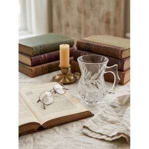 Clear Pressed Glass Swirl Mug Angular Handle Geometric Tea Espresso Cup 4 inch
