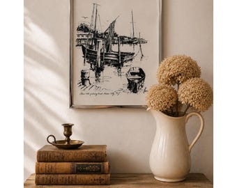 Quadro decorativo vintage com barco de pesca de Ocean City, NJ, estilo costeiro, emoldurado.