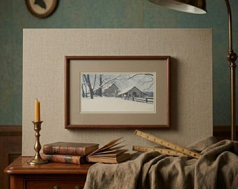 Bob Timberlake Framed Winter Barn Landscape Print Wood Frame 11.5x8 Americana
