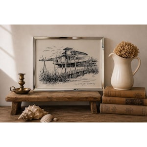 Vtg Wildwood NJ Coastal Print Framed Beach House Wall Art Jersey Shore Decor image 1