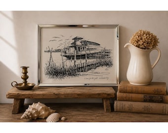 Quadro vintage com estampa costeira de Wildwood, NJ, para decoração de parede de casa de praia.