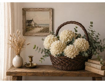 Cesta vintage de vime marrom escuro, redonda, com alça em trama de treliça, decorativa, 30 cm (12 polegadas)