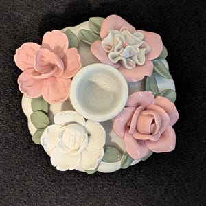Charming Floral Ceramic Taper Candle Holder - Pink & White Roses