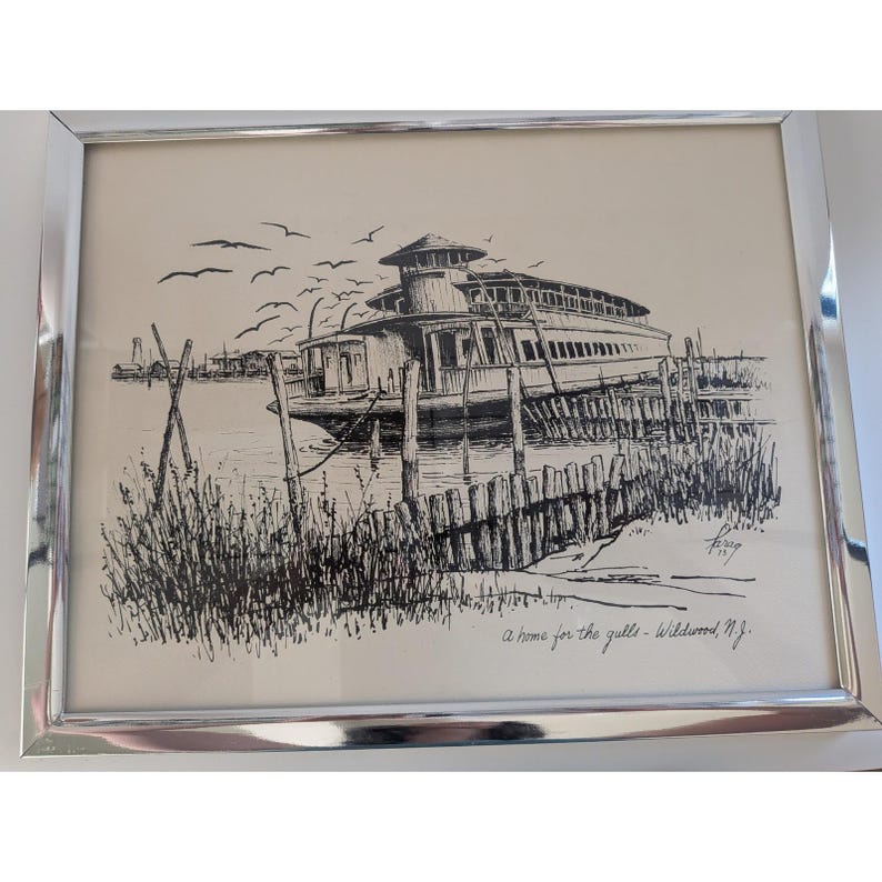 Vtg Wildwood NJ Coastal Print Framed Beach House Wall Art Jersey Shore Decor image 2
