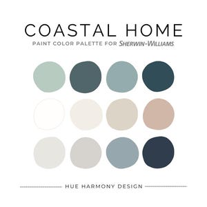 Coastal Home Paint Color Scheme Whole house paint color palette Neutral paint colors Sherwin Williams Paint Palette Cottage Cabin Lakehouse