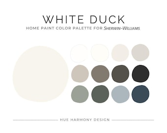 Paleta kolorów farb do całego domu White Duck Sherwin Williams White Duck, kolorystyka koordynująca, ciepłe, neutralne kolory farb do domu 2026