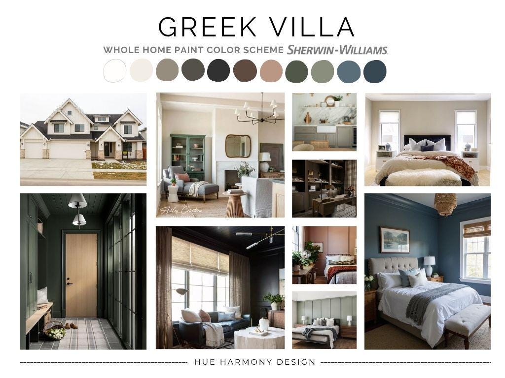 Greek Villa Sherwin Williams Paint Color Palette Whole House Color ...