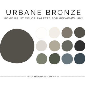 Urbane Bronze Sherwin Williams Whole House Paint Farbpalette Greige koordinierende Farbe Farbschema warme erdige neutrale Wohnfarben 2025