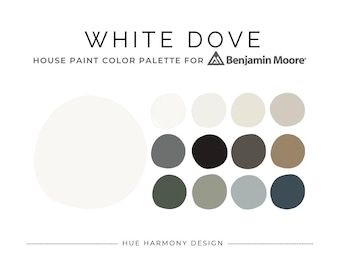 Paleta de colores de pintura para toda la casa White Dove de Benjamin Moore Colores de pintura coordinados White Dove de Benjamin Moore Esquema de colores de pintura para el hogar 2026