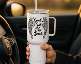 Angel Wings Christian Tumbler with Handle: Faith Travel Mug