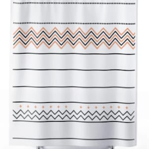 Southwestern Chevron Shower Curtain – Peach & Charcoal Zigzag Motif