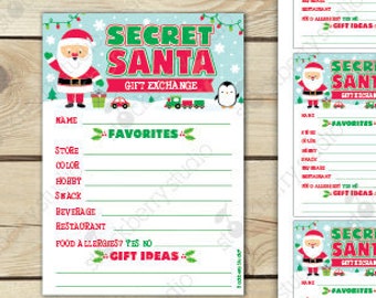 Secret Santa Gift Exchange Cards Printable Secret Santa Wish List Secret Santa Exchange Forms Christmas Printable Instant Download