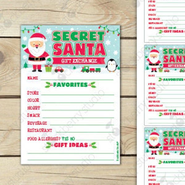 Secret Santa Gift Exchange Cards Printable Secret Santa Wish List Secret Santa Exchange Forms Christmas Printable Instant Download