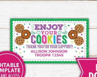 Scout Business Card Thank You Cards Printable Scout Cookies Thank You Notes Cookie Booth Fundraiser Cookie Sales  Editable Instant Download