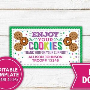 Scout Business Card Thank You Cards Printable Scout Cookies Thank You Notes Cookie Booth Fundraiser Cookie Sales  Editable Instant Download