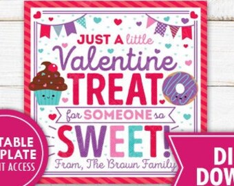 Valentine's Day Gift Tags Printable Valentine Treat for Someone So Sweet School PTO PTA Staff Nurse Teacher Thank You Label Editable