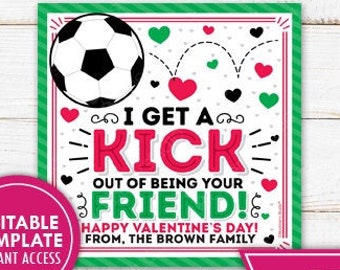 Valentine's Day Soccer Ball Gift Tag Sports Boy Valentines Card  Printable Classroom Party School Teacher Staff Valentine Editable Template