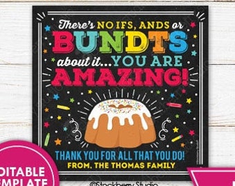 Bundt Cake Tag Printable Teacher Appreciation Bundt Cake Gift Tag School PTO PTA Teacher Teacher Gift Tag Thank You Tag Editable Template