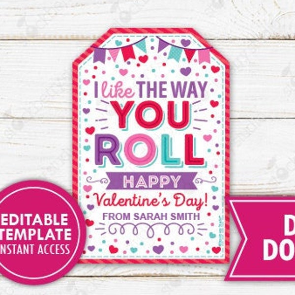 Valentine Fruit Gift Tag Printable I Like the Way You Roll Valentine's Preschool Non Candy Valentines Up Kids Classroom Valentine Tags