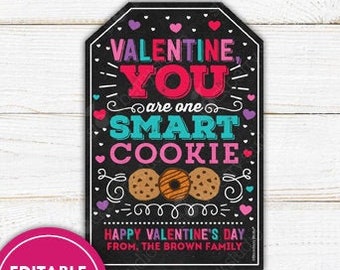 Valentine's Day Cookie Tags Printable Valentine Cookies for Kids Classroom Valentine You Are One Smart Cookie Valentine Tag Instant Download