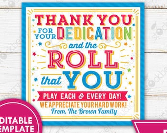 Thank You Gift Tag Printable Employee Nurse Appreciation Staff Volunteer Frontline Worker Teacher School PTO PTA Thank You Label Editable