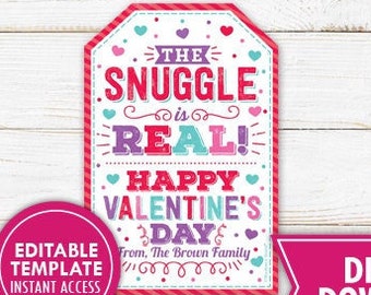 Valentine's Day Gift Tags Printable The Snuggle is Real Blanket Mitten Valentine Employee Office Staff Teacher Coworker Editable Template