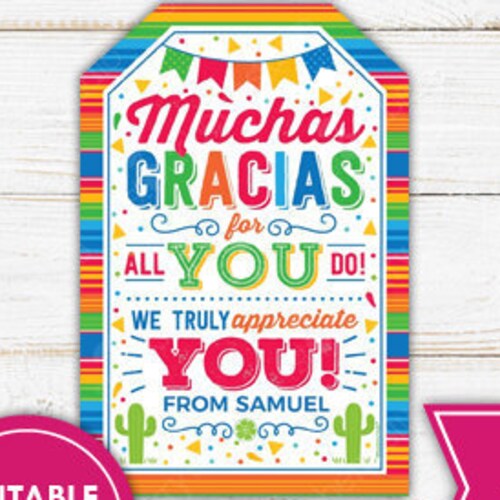 Muchas Gracias Tags Teacher Appreciation Gift Tags - Etsy