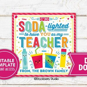 Teacher Gift Tag Printable Soda-lighted Soda Teacher Appreciation Gift ...