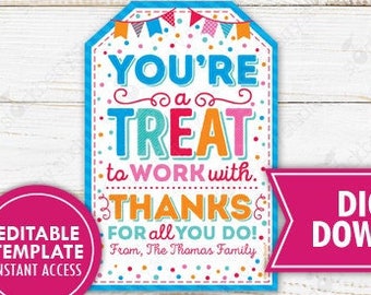 Rice Treat Gift Tag Printable Treat to Work Teacher Appreciation Ideas Coworker Volunteer Staff Employee Thank You Tag Printable Editable