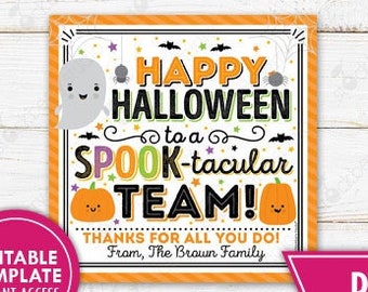 Halloween Gift Tag Spook-tacular Team Staff Coworker Volunteer Nurse Teacher Appreciation Favor Thank You Label Printable Editable Template