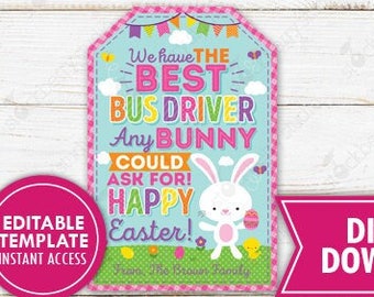 Easter Bus Driver Gift Tag Printable School Bus Driver Appreciation Happy Easter Spring Thank You Tags Editable Template