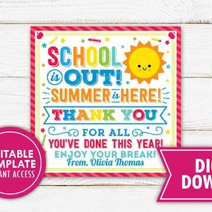 School is Out Summer is Here Teacher Gift Tag Teacher Appreciation End ...