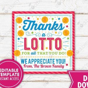Lotto Tag Lottery Gift Tag Grazie a Lotto per tutto quello che fai Tag biglietto della lotteria Grazie a Lotto stampabile modificabile