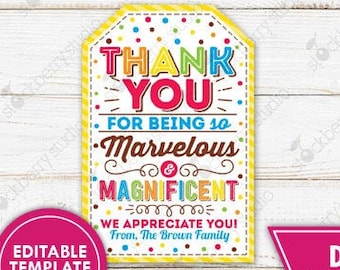 Candy Thank You Tags Appreciation Gift Tag Magnificent and Marvelous Teacher Appreciation School PTO PTA Staff Employee Printable Editable