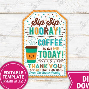 Coffee Gift Tag Employee Nurse Teacher Appreciation Staff Frontline Essential Worker Coffee Thank You Tag Printable Editable Latte Gift Tag